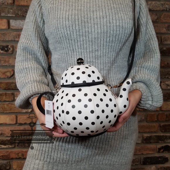 Kate Spade NY New York Tea Pot Tea Party White and Black CROSSBODY Authentic - Picture 3 of 10